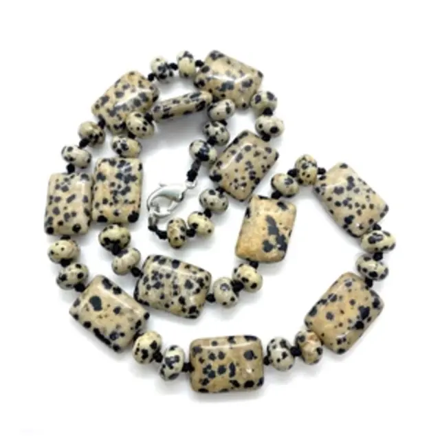 Vintage Etnische Natuursteen Hanger Halsketting  Dalmatijnse jaspisRechthoekige Gepolijste Kralen Handgemaakte Sieraden Voor Dames Heren