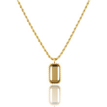 Ketting met Rechthoekige Glassteen en Bolletjesrand • Smoky Topaz