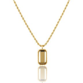 Ketting met Rechthoekige Glassteen en Bolletjesrand • Smoky Topaz