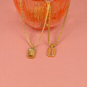 Ketting met Rechthoekige Glassteen en Bolletjesrand • Smoky Topaz