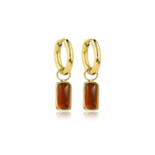 Oorring met Rechthoekige Hanger van Edelstenen • Brown Agate