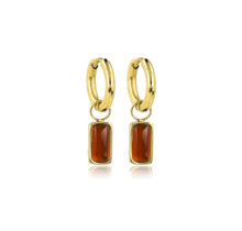 Oorring met Rechthoekige Hanger van Edelstenen • Brown Agate