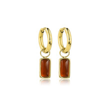 Oorring met Rechthoekige Hanger van Edelstenen • Brown Agate