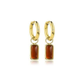 Oorring met Rechthoekige Hanger van Edelstenen • Brown Agate