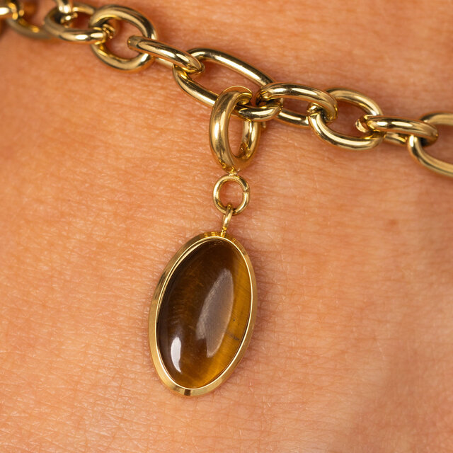 Ovale Bedel met Edelsteen • 15 mm • Tiger Eye
