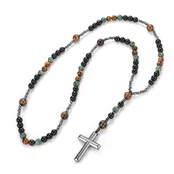 Natuursteen Kralen Ketting Vintage Metalen Kruis Hanger Tijgeroog Afrikaanse Turkoois Malachiet Sieraden Voor Heren Dames