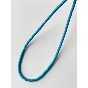 Natuursteen Kralen Blauw Turkoois Ketting Met 18k Verguld Roestvrij Staal Kleurrijke Heishi Sieraden