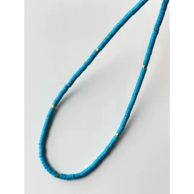 Natuursteen Kralen Blauw Turkoois Ketting Met 18k Verguld Roestvrij Staal Kleurrijke Heishi Sieraden