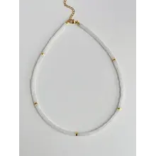 Natuursteen Witte Jade Kralen Ketting Met 18k Verguld Roestvrij Staal Kleurrijke Heishi Sieraden