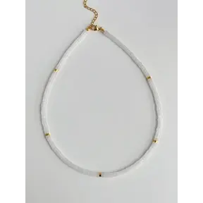 Natuursteen Witte Jade Kralen Ketting Met 18k Verguld Roestvrij Staal Kleurrijke Heishi Sieraden