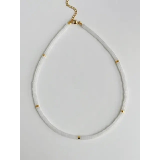 Natuursteen Witte Jade Kralen Ketting Met 18k Verguld Roestvrij Staal Kleurrijke Heishi Sieraden