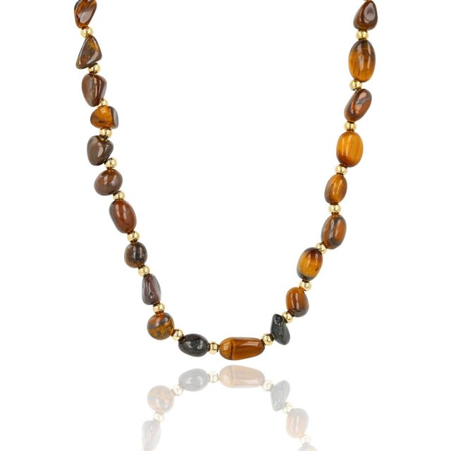 Edelstenen Ketting met Organische Vormen • Tiger Eye