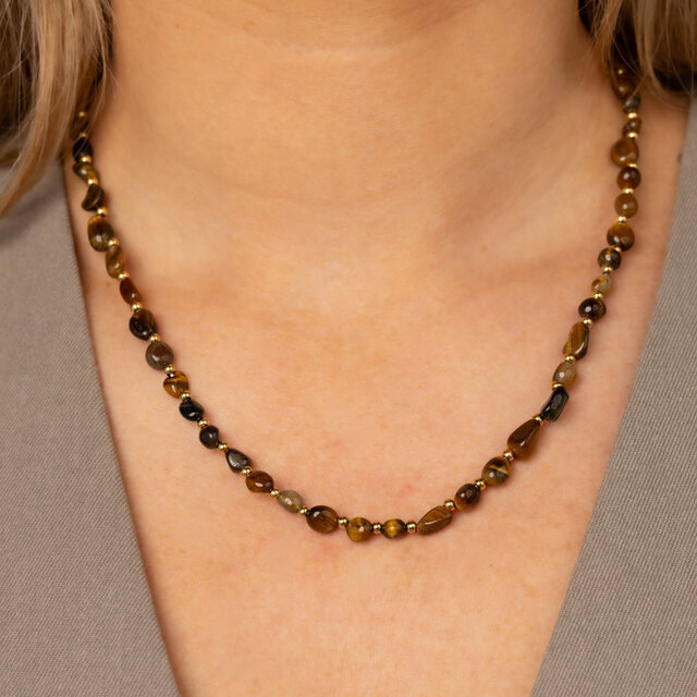 Edelstenen Ketting met Organische Vormen • Tiger Eye