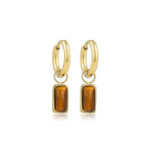 Gouden Oorring met Rechthoekige Hanger van Tiger Eye