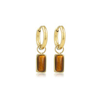Gouden Oorring met Rechthoekige Hanger van Tiger Eye