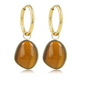 Gouden Oorring met Tiger Eye Hanger in Organische Vorm