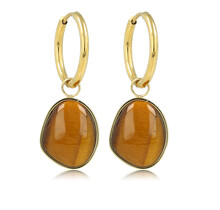 Gouden Oorring met Tiger Eye Hanger in Organische Vorm