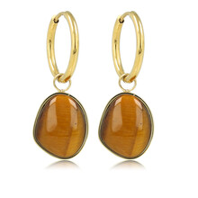 Gouden Oorring met Tiger Eye Hanger in Organische Vorm
