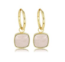 Stralende Gouden Oorring met Majestueuze Rose Quartz