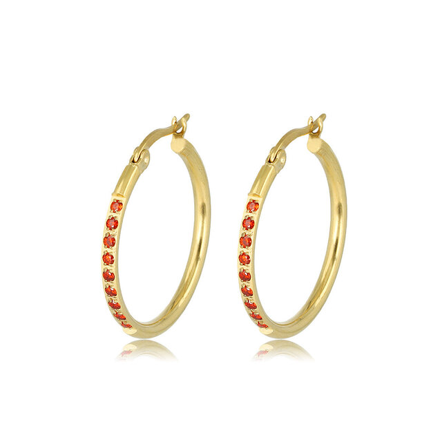 Stralende Gouden Oorringen met Rode Accenten 25mm