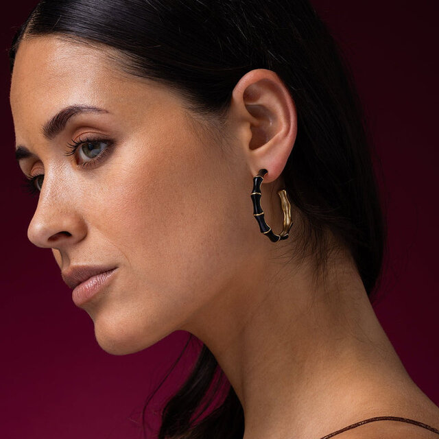 Gouden Hoops met Zwarte Bamboo Look