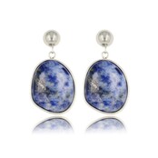 Zilveren Oorbel met Lapis Lazuli Ronde Hanger