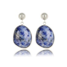 Zilveren Oorbel met Lapis Lazuli Ronde Hanger
