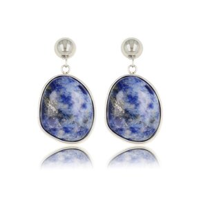 Zilveren Oorbel met Lapis Lazuli Ronde Hanger