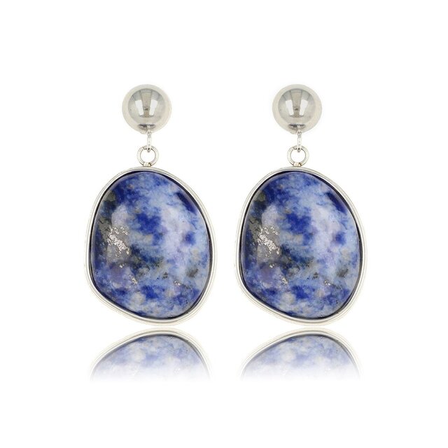 Zilveren Oorbel met Lapis Lazuli Ronde Hanger