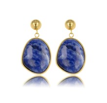 Gouden Oorbel met Lapis Lazuli Ronde Hanger