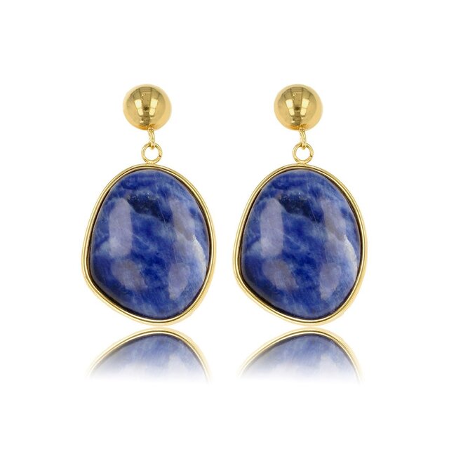 Gouden Oorbel met Lapis Lazuli Ronde Hanger