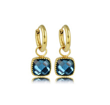 Elegante Gouden Oorringen met Blauwe Vierkante Steen