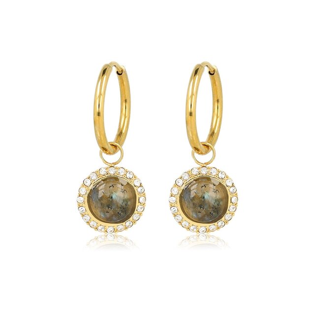 Elegante Oorbellen met Edelsteen & Zirkonia • Labradorite