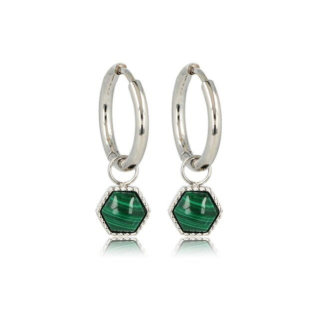 Zilveren Zeshoek Oorbellen met Malachite