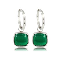 Zilveren Oorring met Majestueuze Green Agate 38mm