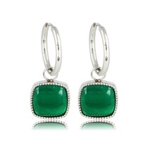 Zilveren Oorring met Majestueuze Green Agate 38mm