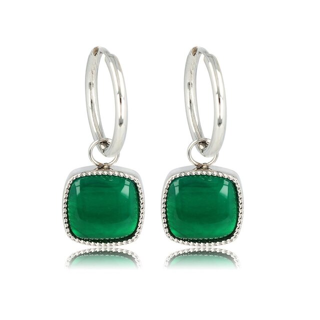 Zilveren Oorring met Majestueuze Green Agate 38mm