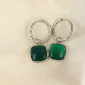 Zilveren Oorring met Majestueuze Green Agate 38mm