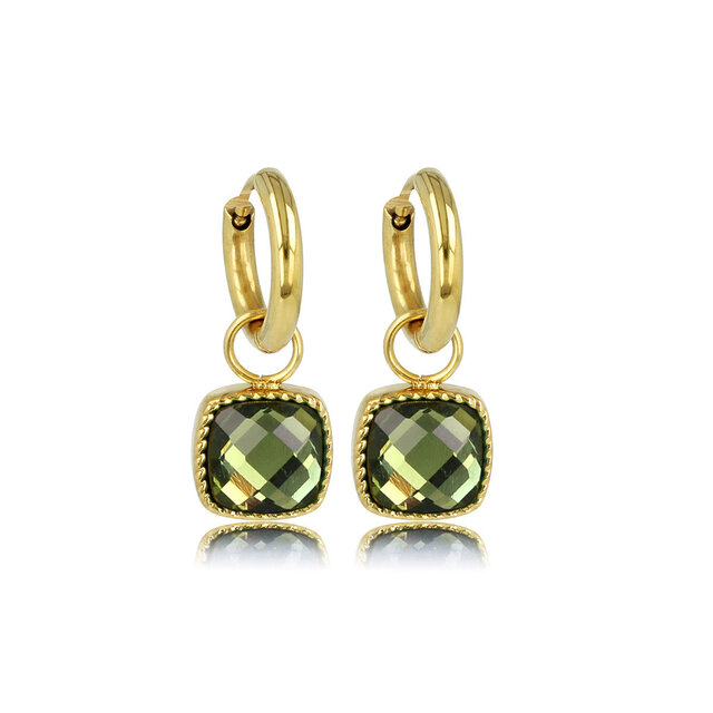 Elegante Gouden Oorringen met Groene Glassteen