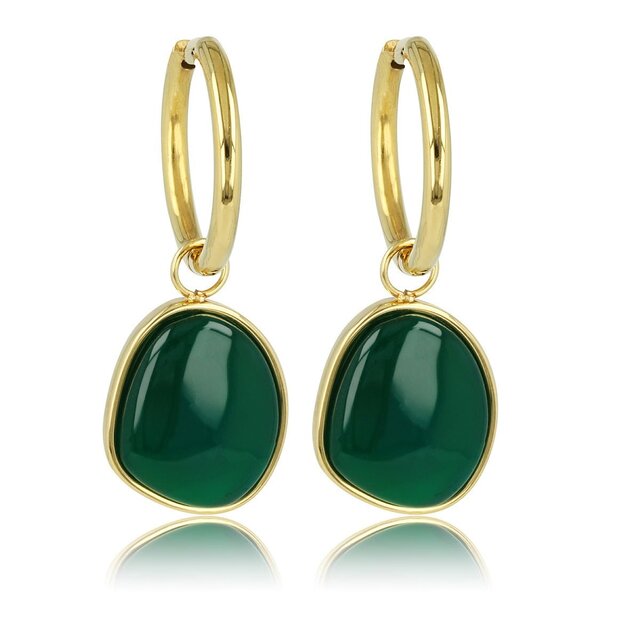 Gouden Oorring met Unieke Green Agate Hanger
