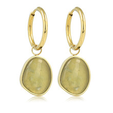 Gouden Oorring met Green Fluorite Hanger in Organische Vorm