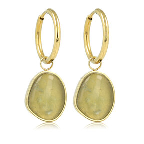 Gouden Oorring met Green Fluorite Hanger in Organische Vorm