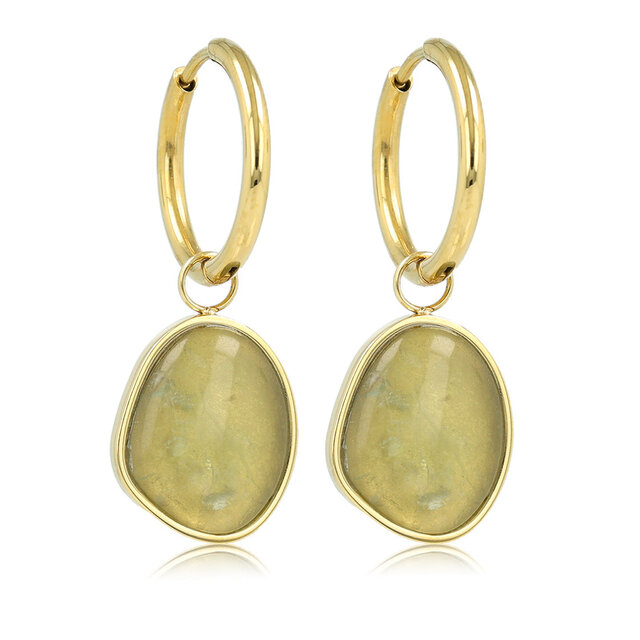 Gouden Oorring met Green Fluorite Hanger in Organische Vorm