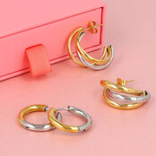 Oorbellen bicolor gedraaid – staal en goud