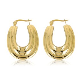 Gouden Ovale Ribbel Oorbellen - Speelse Elegantie 25mm