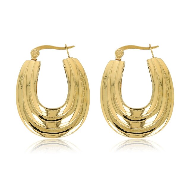 Gouden Ovale Ribbel Oorbellen - Speelse Elegantie 25mm