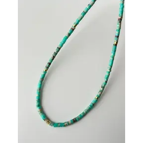 NatuursteenTurkoois green Kralen Ketting Met 18k Verguld Roestvrij Staal Kleurrijke Heishi