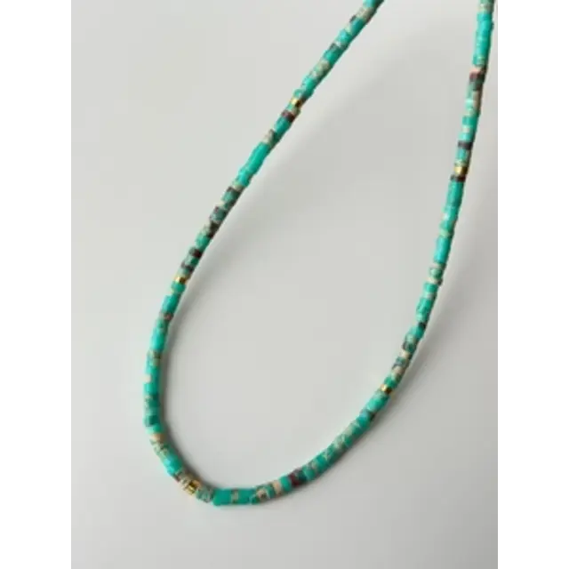 NatuursteenTurkoois green Kralen Ketting Met 18k Verguld Roestvrij Staal Kleurrijke Heishi