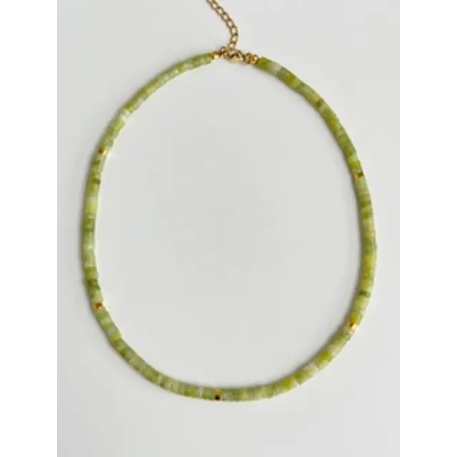Natuursteen Jade Kralen Ketting Met 18k Verguld Roestvrij Staal Kleurrijke Heishi