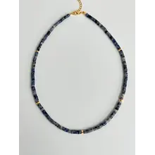 Natuursteen  Donkerblauw Keizerlijk Turkoois Kralen Ketting Met 18k Verguld Roestvrij Staal Kleurrijke Heishi